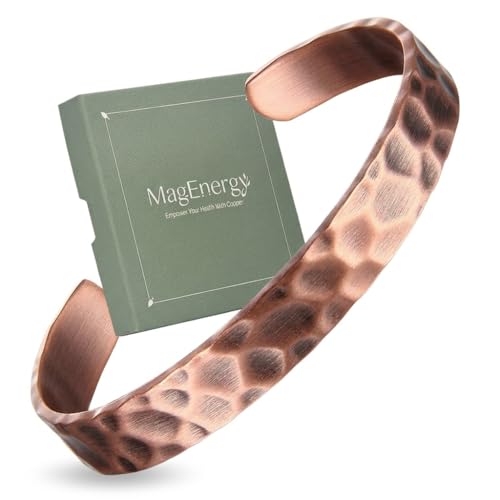 MagEnergy Copper Bracelet for Men Women, Tibetan 100% Pure Copper Bracelet, Real Raw Handmade Cuff Bangle, Pulsera de Cobre - color: Copper-Harmmared