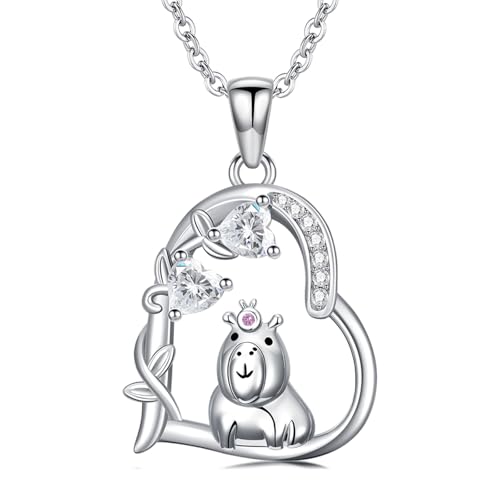 Heart Animal Necklace 925 Sterling Silver Cute Animal Pendant Jewelry Birthday Gifts for Women Girlfriend Mom Animal Lovers - style: Capybara