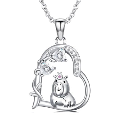 Heart Animal Necklace 925 Sterling Silver Cute Animal Pendant Jewelry Birthday Gifts for Women Girlfriend Mom Animal Lovers - style: Capybara