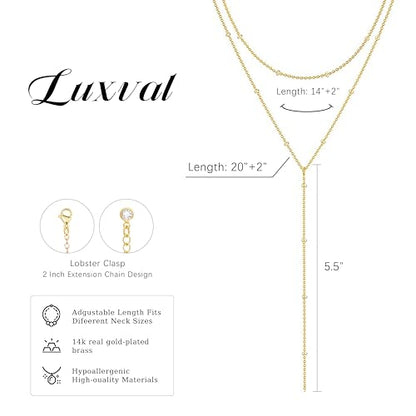 Luxval Lariat Gold Necklace for Women, Dainty Long Necklace 14k Gold Plated/Silver Y-Shaped Pendant Necklaces Trendy Beaded Chain Drop Necklaces Jewelry for Women Gifts - color: Gold-Y Satellite