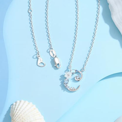 VIKI LYNN Initial Necklace for Women 925 Sterling Silver Initial A to Z Letter Pendant Necklace with Blue Flower Cubic Zirconia Birthday Engagement Gift for Women,Mom, Couple - style: Letter C
