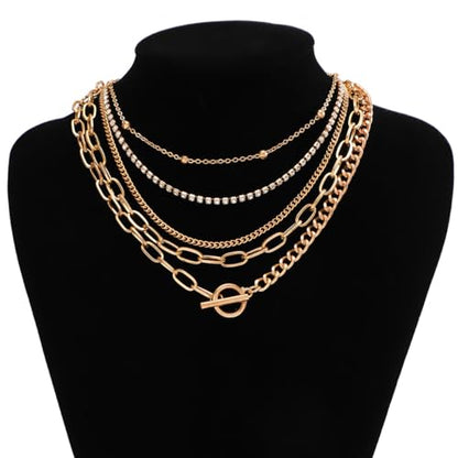 Otxas Layered Gold Necklaces for Women Non Tarnish Chunky Necklace | Stacked Necklaces for Women Heart Pendant Toggle Necklace Paperclip Chain Necklaces for Daily Wear, Party, Gift - style: Style 8