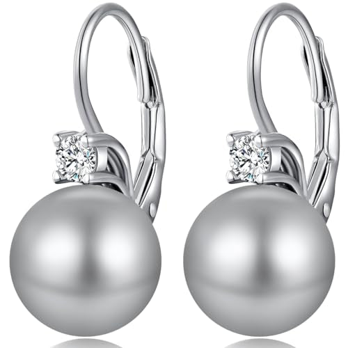 Pearl Earrings for Women Pearl Leverback Earrings 925 Sterling Silver - color: A6-Light Grey