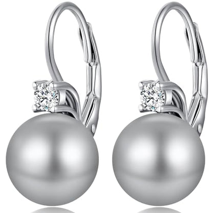 Pearl Earrings for Women Pearl Leverback Earrings 925 Sterling Silver - color: A6-Light Grey