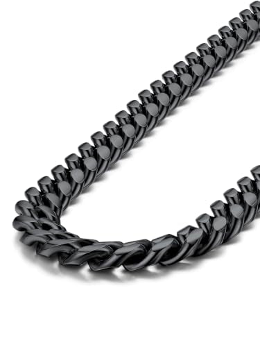 ChainsPro Stainless Steel Mens Cuban Link Chains, Hip Hop Miami Necklace | Daily Wear Jewelry with Gift Box, Silver/Gold Plated/Black, Sweatproof & Waterproof, Hypoallergenic Men Chains, No Tarnish - color: Black