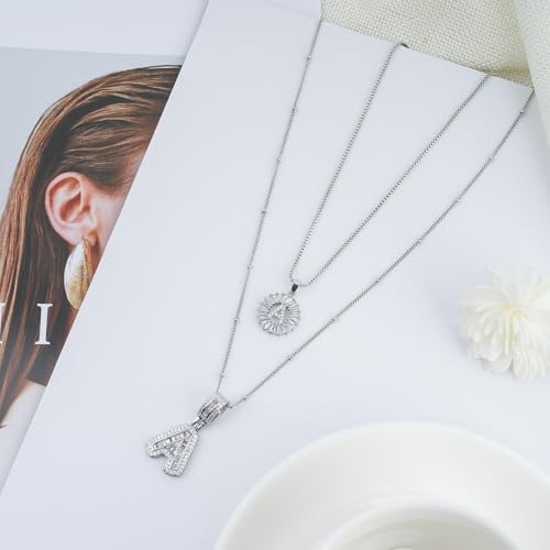 14K Gold Plated Alphabet Necklace Cubic Zirconia Letter Pendant, Personalized Name Jewelry Gift for Women, Customizable A-Z, Birthday/Mothers Day Gifts for Womens - color: White Gold, style: Style-A