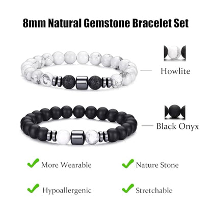 RANKEEF Tiger Eye Bracelet For Men 8MM Natural Stone Stretch Adjustable Black Crystal Beaded Bracelet for Men Women Gifts - color: 2,white,black bracelet