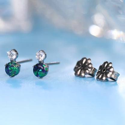 Limerencia G23 Pure Titanium Hypoallergenic Earrings | F136 Implant Grade Titanium Jewelry for Sensitive Ears - color: CZ + Green Opal