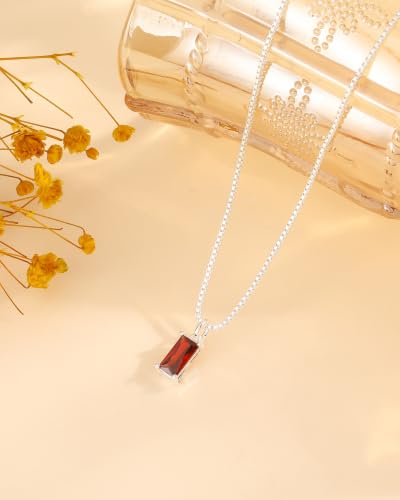 FUNEIA Diamond Necklaces for Women 14K Gold Plated Emerald Birthstone Necklace for Women Mothers Dainty Gold Necklace Blue Green Cubic Zirconia Pendant Necklace Birthday Gifts for Women Jewelry - color: 01. January(Garnet)-Silver