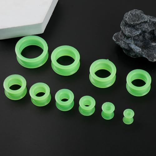 20Pcs Silicone Ear Gauges 2G-25mm Flexible Ear Tunnels Gauges Soft Expander Stretching Ear Plugs Tunnels Black Earring Piercings Jewelry for Men Women - color: Thick Green-1 Silicone