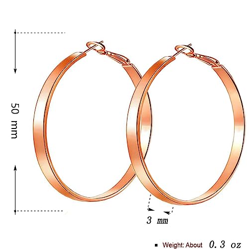 Gold Hoop Earrings,18K Gold Plated Rounded Hoops Earrings for Women - color: Rose Gold-50mm