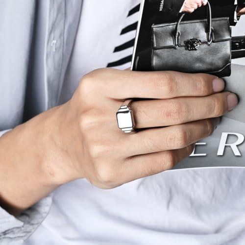 PAURO Unisex Square Shaped Signet Ring Geometric Style | Stainless Steel Square-shaped Signet Style for Men Women,Classical Simple Plain Wedding Engagement Statement Ring - color: Silver