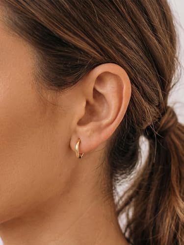 925 Sterling Silver Huggie Hoop Earrings, Small Silver Hoop Earrings for Women Hypoallergenic Huggie Lightweight Small Hoops Earring Cartilage Sleeper Earrings 6/8/10/12/14/16/18/20mm - color: Gold, size: 10MM