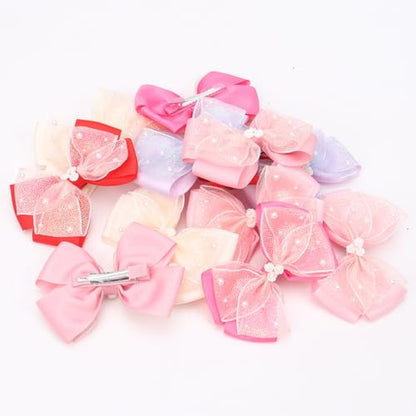 KISZU 4.5 Inch Flower Hair Bows Clips Mermaid Pearl HairPins for Girls Children Teens and Women - color: Purple