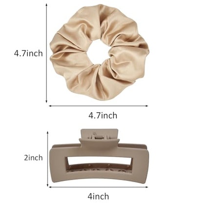 8Pack Hair Clips and Scrunchies Set - 4 Medium Claw Clips for Women, Non-Slip Matte Hair Claws, 4 Large Satin Scrunchies, Hair Accessories Set for Thick Thin Hair, Daily Use(Apricot) - color: Apricot