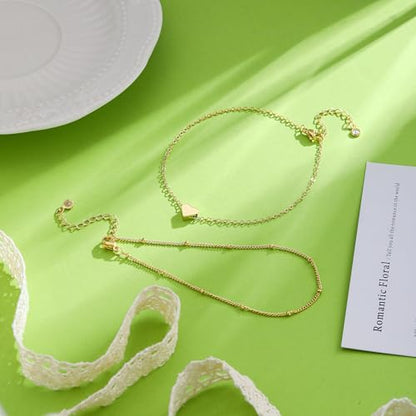ASCOMY Ankle Bracelets for Women 14K Gold/Silver Plated Anklets for Women Waterproof Layered Cute Beads Dot Shining Twist Rope Chain Pearl Bar Link Heart Anklets Summer Beach Foot Chain Jewelry Gifts - style: Anklet A