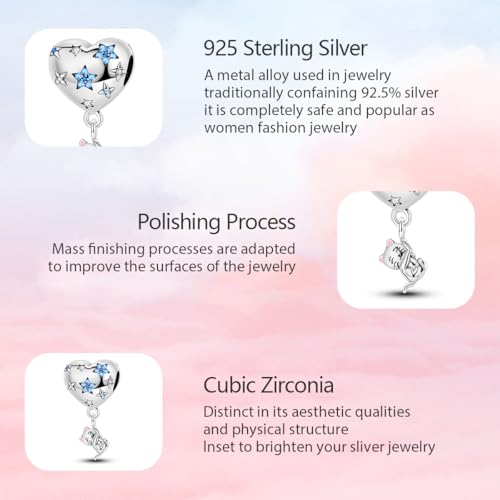 925 Sterling Silver Charms for Bracelets and Necklaces Lipstick and Perfume High Heels Dangle Pendants Heart Butterfly Bead Charms Halloween Christmas Gift for Womens - style: Heart Hot Air Balloon Cat Charm