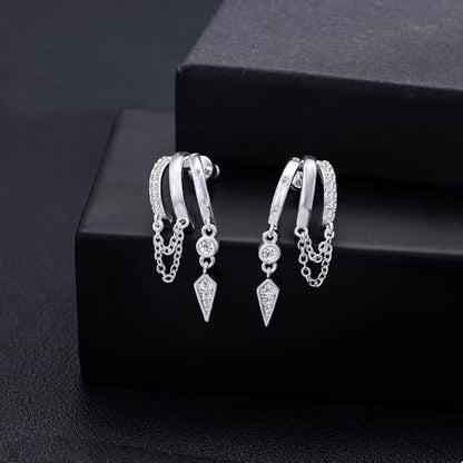 Freekiss Pearl Earrings for Women Trendy: Flat Back Stud Earrings 14K Gold Plated/925 Sterling Silver Freshwater Pearl Dangle Earrings Cute Bow Earrings Wedding Jewelry Birthday Gifts for Women Girls - style: Chain & Zircon-SL