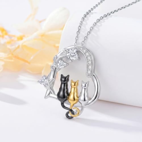 Heart Animal Necklace 925 Sterling Silver Cute Animal Pendant Jewelry Birthday Gifts for Women Girlfriend Mom Animal Lovers - style: 1-5 Three Cat