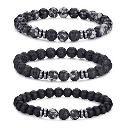 Mens Beaded Bracelets Set 8MM Tiger Eye Lava Stone Stretch Natural Stone Men's Bead Bracelet Mens Bracelet - color: 3,black,gray,lava rock bracelet