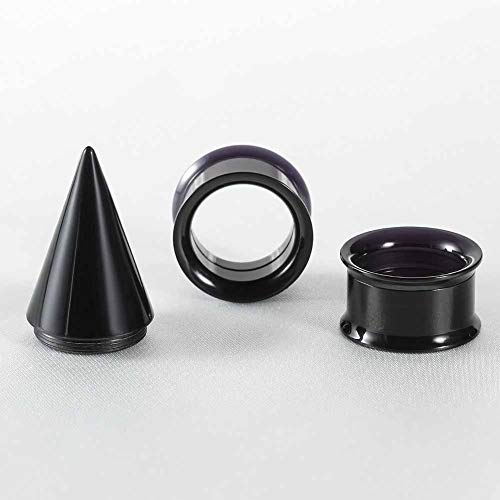 36PCS Ear Gauge Stretching Kit Stainless Steel Double Flare Alloy Tapers 3 In 1 Plugs Set Eyelet 14G-00G - color: Acrylic-(11-20mm)-Black