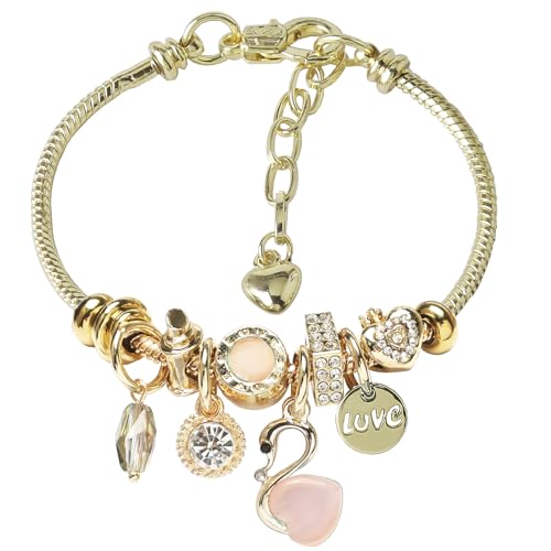 DS Charm Bracelets for teen girls exquisite cute cartoon friendship bracelet Gold Stainless Steel Bangle birthday Gift box Adjustable little girls kids jewelry holiday gifts - style: GOLD-8
