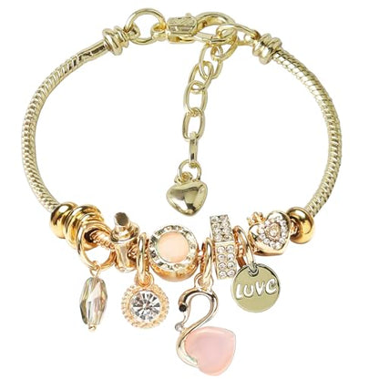 DS Charm Bracelets for teen girls exquisite cute cartoon friendship bracelet Gold Stainless Steel Bangle birthday Gift box Adjustable little girls kids jewelry holiday gifts - style: GOLD-8