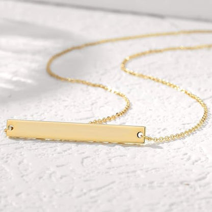 Gold Polished Horizontal Bar Necklace Personalized Stainless Steel Simple Pendant Link Layered Adjustable Chain for Women Girls Jewelry - color: Gold