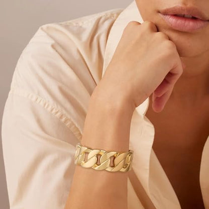 HZMAN Chunky Gold Cuff Bracelets for Women Thick Wide Bangle Bracelet Hammered Open Hinge Wrist Cuff Bracelet Jewelry Gift - color: 03.Cuban Gold
