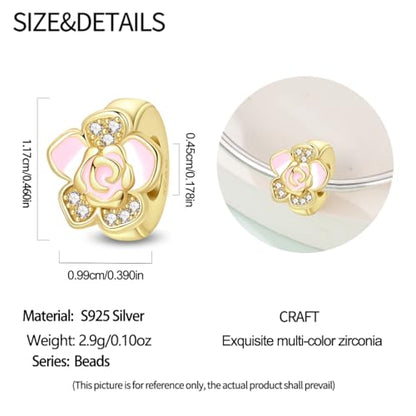 Gold Clip Stopper Charms for Pandora Bracelets Spacers Bead Charms Packs Jewelry Gift for Women - color: Gold Flower