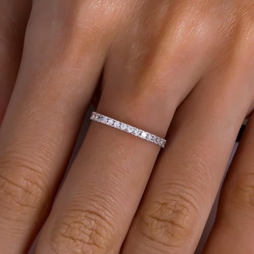 Cubic Zirconia Eternity Wedding Band Rings Round Cut 5A Grade D Color CZ Stacking Band Engagement Promise Rings for Women - style: Round band-a