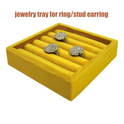 SCIKHETF Velvet Ring Earrings Studs organizer Tray Small Ring Insert Display Tray 5 Slots Stackable (Yellow) - color: Yellow