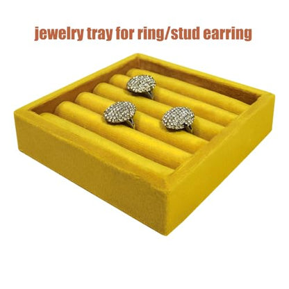 SCIKHETF Velvet Ring Earrings Studs organizer Tray Small Ring Insert Display Tray 5 Slots Stackable (Yellow) - color: Yellow