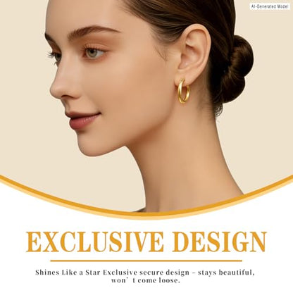 2mm Gold Earrings | Post Hoops Earrings For Women,Hollow Tube Hoops Earrings, Thick Gold Hoop Earrings, Hypoallergenic Lightweight Gold Hoop, Large Earrings 17/19//22/24MM - size: 19mm