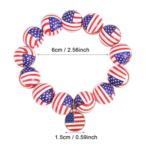 Independence Day Wooden Beaded Bracelet for Women American Flag Red White Blue Beads Stretch Bracelet with Star Heart Charms 4th of July Jewelry - color: Butterfly