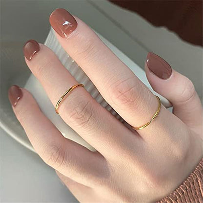 Women's Stainless Steel 1MM Thin Plain Midi Stacking Ring Band Comfort Fit, Size 3 to 10 - color: Dome - G (with 1 cz)