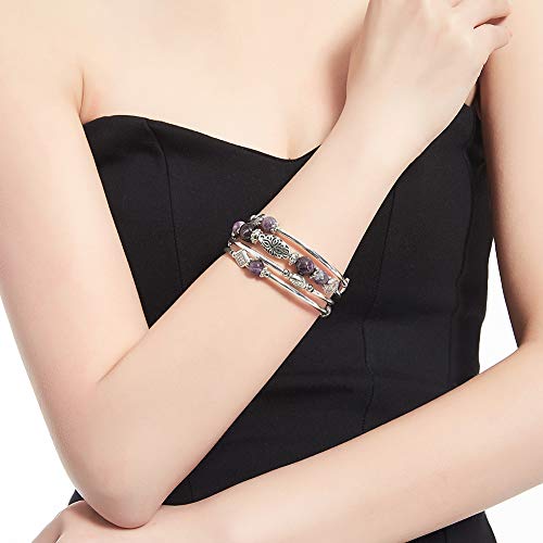 BULINLIN Layered Wrap Bangle Turquoise Bracelet - Bead Bracelet with Natural Agate Stone, Gifts For Women - color: 02-Purple