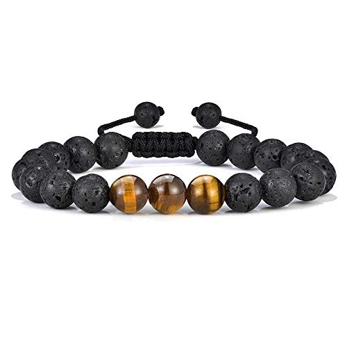 M MOOHAM Mens Bracelet - Beaded Natural Stone 8mm Tiger Eye Matte Agate Lava Rock Bracelets for Men Teen Boys Grandpa Dad Birthday Gifts Jewelry - style: Black Lava Rock Tiger Eye Bracelet