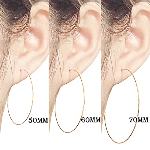 Multipack Dainty Large Thin Gold Hoop Earrings for Women Hypoallergenic Earrings Lightweight 30mm 50mm 60mm 70mm Gold/Silver/Rose Gold Hoop Earrings - style: 3 Pairs-60mm