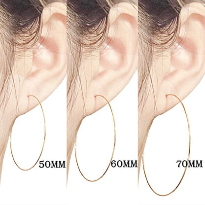 Multipack Dainty Large Thin Gold Hoop Earrings for Women Hypoallergenic Earrings Lightweight 30mm 50mm 60mm 70mm Gold/Silver/Rose Gold Hoop Earrings - style: 3 Pairs-60mm