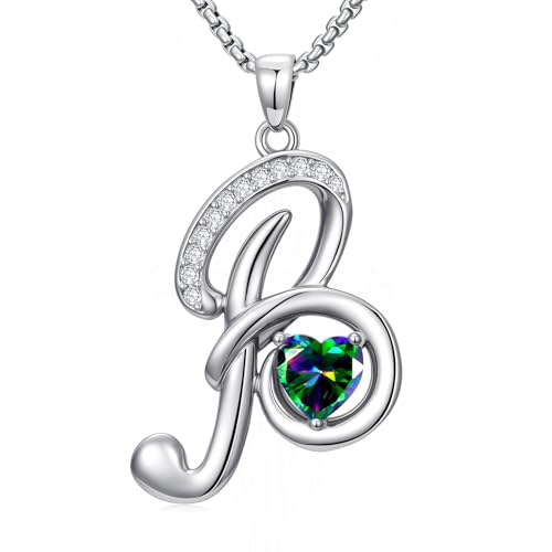 A to Z Initial Birthstone Pendant Necklaces Name Jewelry for Women | 18K White Gold Plated Personalized Alphabet Jewelry Anniversary Christmas Birthday Gifts for Wife Her Daughter Girlfriend - color: B Initial-06-Jun