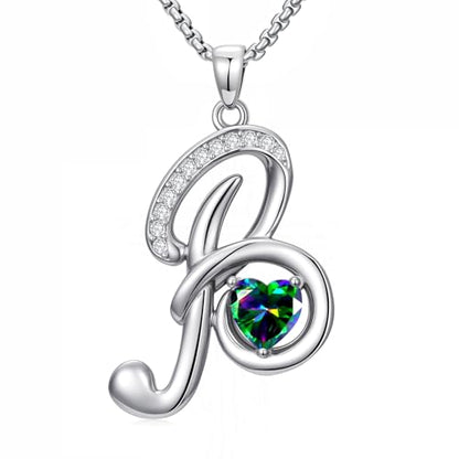 A to Z Initial Birthstone Pendant Necklaces Name Jewelry for Women | 18K White Gold Plated Personalized Alphabet Jewelry Anniversary Christmas Birthday Gifts for Wife Her Daughter Girlfriend - color: B Initial-06-Jun