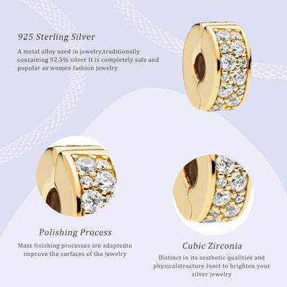 14K Gold Plated Silver Charms for Pandora, Women Heart Family Love Pet Animal Bead Dangle for Bracelets Necklace Jewelry Gift - color: B-Golden Clip