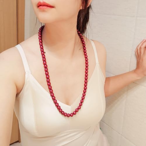 Long Simulated 10mm AAA Pearl Strand Necklace for Women Multicolor Pearl Choker Necklace 1920s Pearl Statement Necklace Costume Jewelry - color: 10mm Burgandy 24 Inches