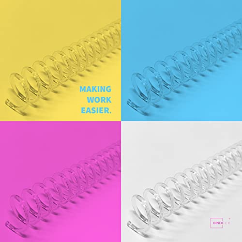 Binditek 50 Pack Plastic Spiral Binding Coils, 6mm(1/4"), 30 Sheet Capacity, 4:1 Pitch, Clear, 48Loops, for Letter Size, for Students and Coworkers | Coil Binding Spines, 1/4", 30 Sheet Capacity, 48 Loops, for Letter-Size Reports, Presentations, School an