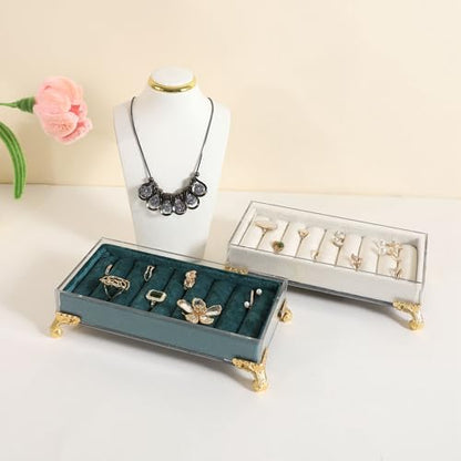 velvet slots Ring holder for jewelry organizer, Earring ring display stand for selling, felt ring jewelry holder tray showcase【Velvet slots Ring Holder-Blue】 - color: Blue