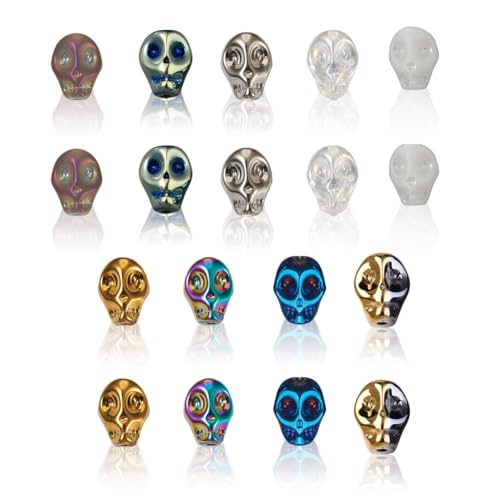 Elecrelive 180Pcs Halloween Skull Beads Skeleton Head Glass Beads 9 Styles Gothic Charms for Necklace Bracelets Earrings Jewelry Making - color: 9 Colors