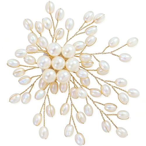 Large Firework Pearl Brooches for Women, Vintage Floral Clustered Pearl Brooch Costume Lapel Pins, Elegant Statement Pearls Striking Flower Brooch Jewelry for Wedding Party Bridal - 1pc, White
