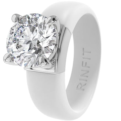 Rinfit Silicone Ring with Stone, Round Cut CZ | AAAAA Grade Cubic Zirconia, Solitaire Engagement Ring for Her, Flexible Rubber Wedding Band for Women, Patented Design - color: Pack A: White / Silver