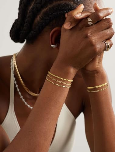 NECOCY Gold Bracelets Sets for Women Waterproof | Non Tarnish Gold Plated Cuban Paperclip Link Chain Stackable，Trendy Jewelry Accessories Gifts for Women - style: 6Pcs BRACELET SET-05
